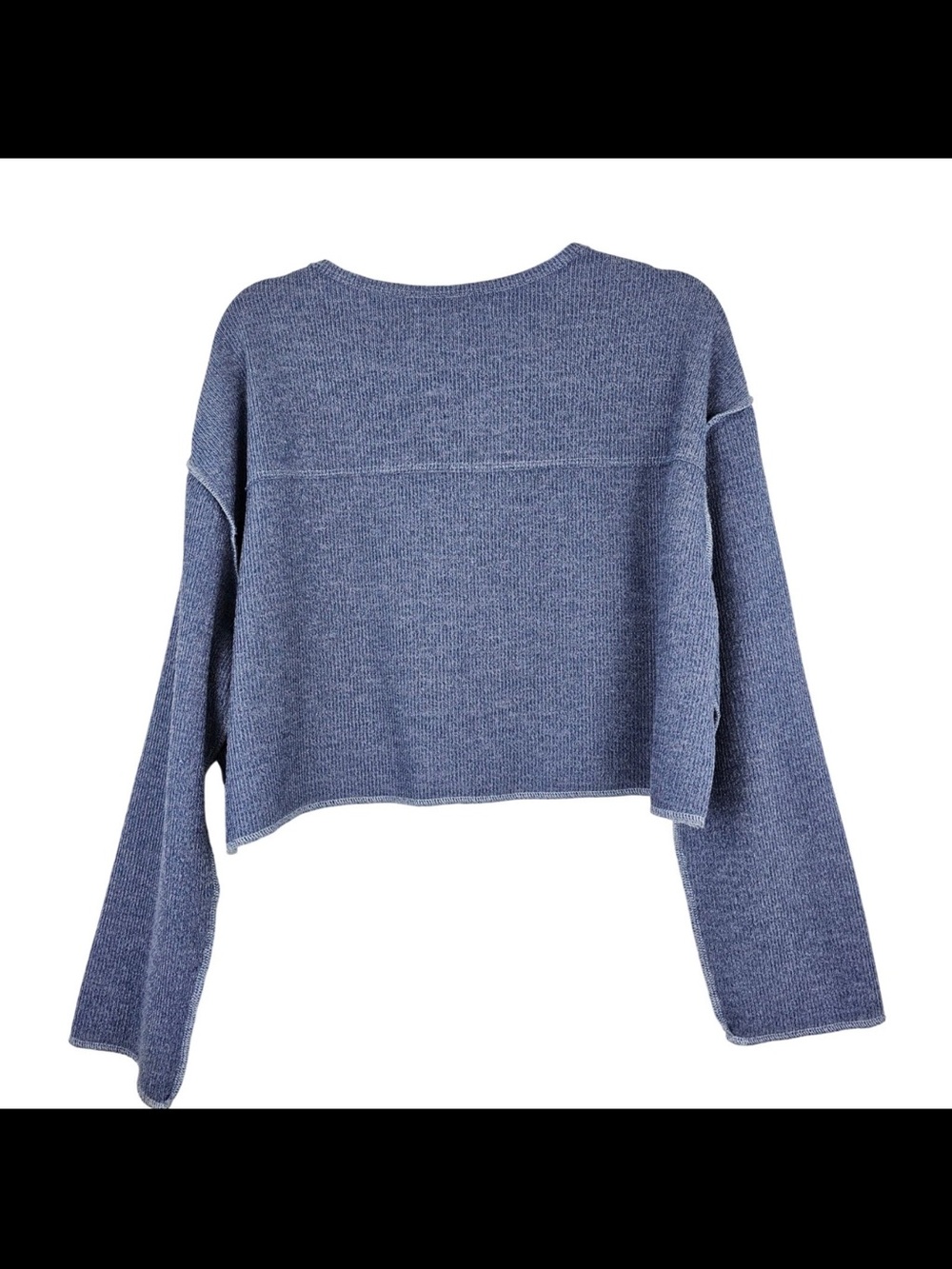 Urban Outfitters UO Blue Ribbed V Notch Cropped Long Sleeve Sweater Women M GUC - Picture 2 of 10